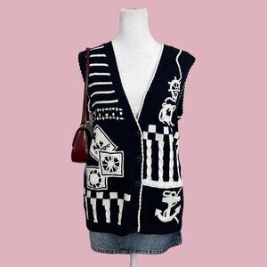 navy blue vintage 90s graphic sweater vest nautical preppy country club boating